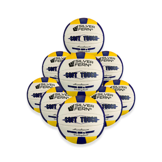 10 Pack of Soft Touch Volleyballs on White Background