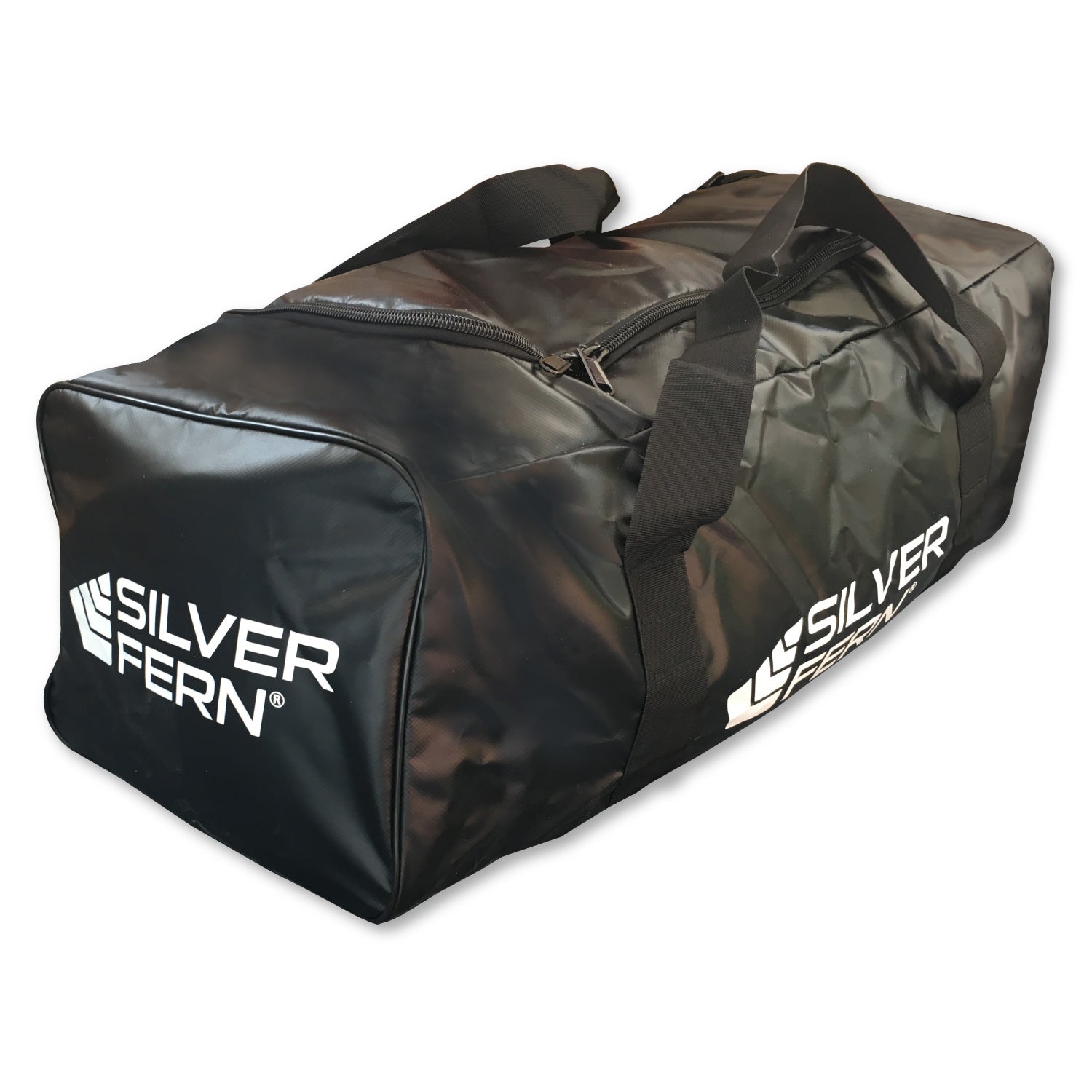 Silver Fern black PVC gear bag size large, white background, product showcase