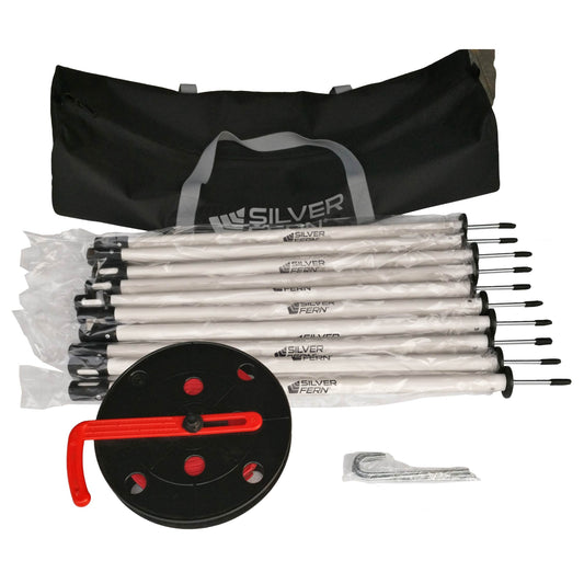 Crowd Barrier Kit, 10x barrier poles with metal spikes, 125m reel, pegs, storage bag