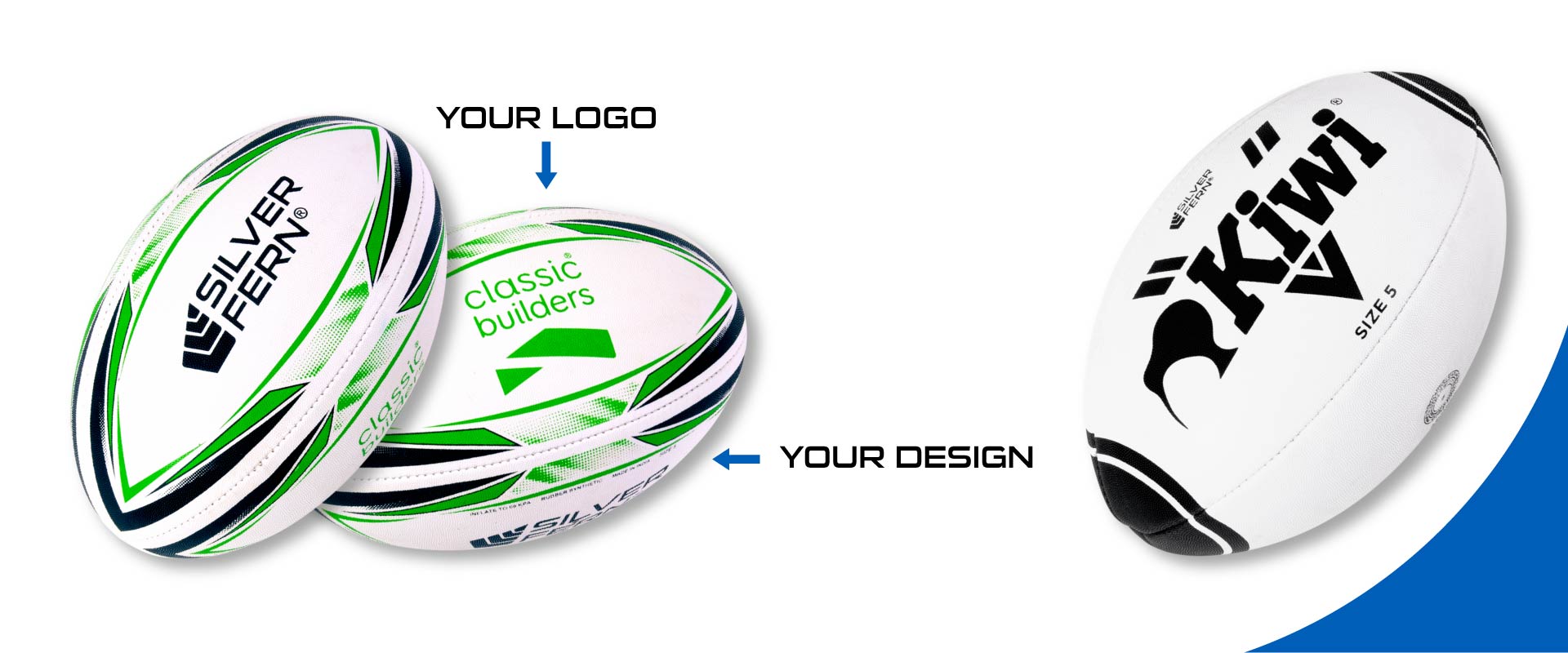 Silver Fern custom balls banner, desktop view, your logo, your design