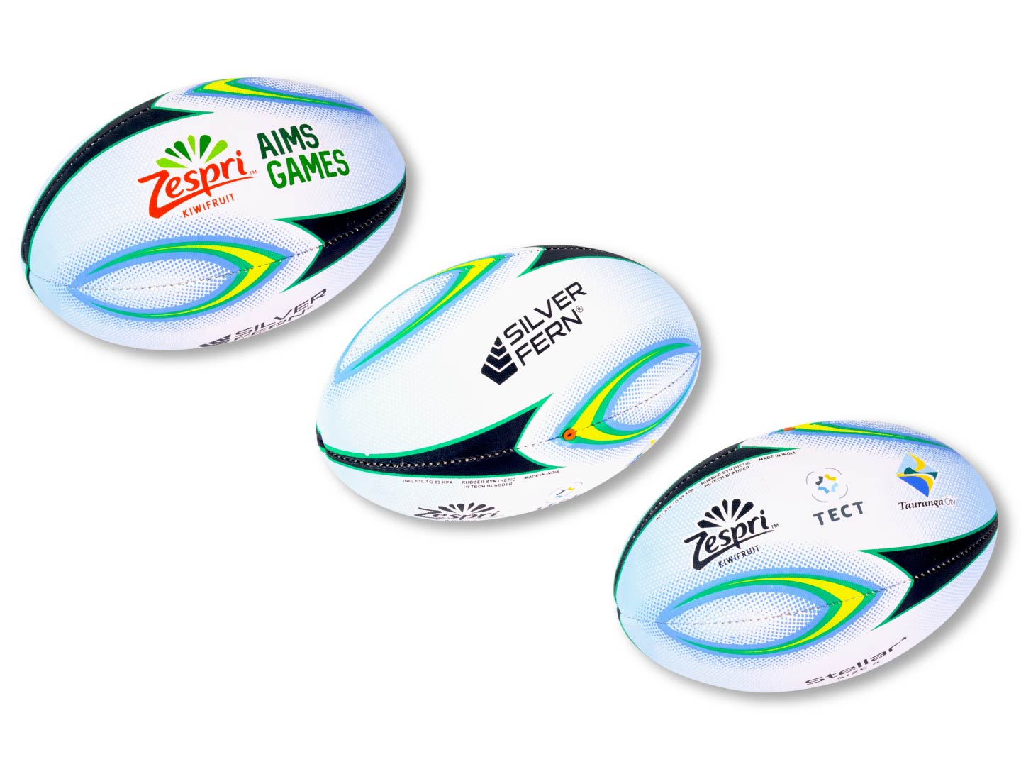 Silver Fern custom balls banner, mobile view, rugby union custom ball size 4, three sides