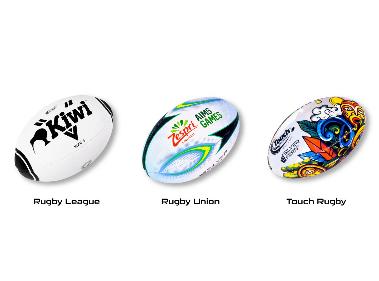 Silver Fern custom balls banner, mobile view, rugby league, rugby union, touch rugby balls