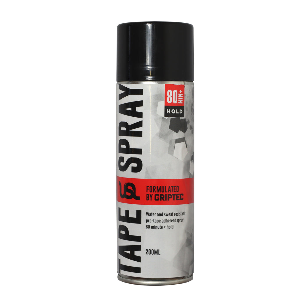 Spray can labeled 'Tape Spray' by Griptec on a white background