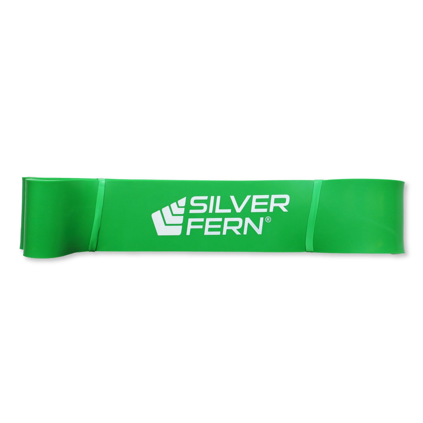 Silver Fern Green Resistance Bands Heavy 45 mm thick. White Background.