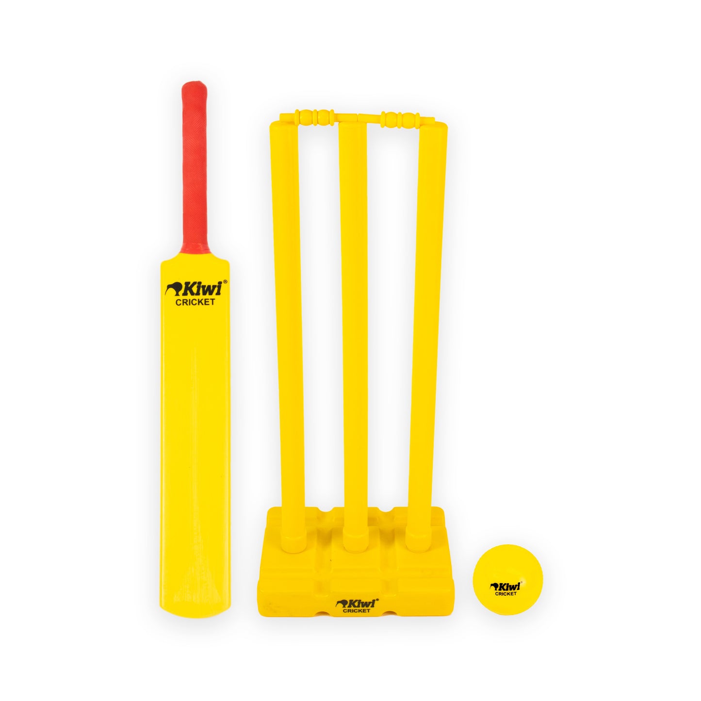 Yellow Kiwi Cricket Set on white bakground