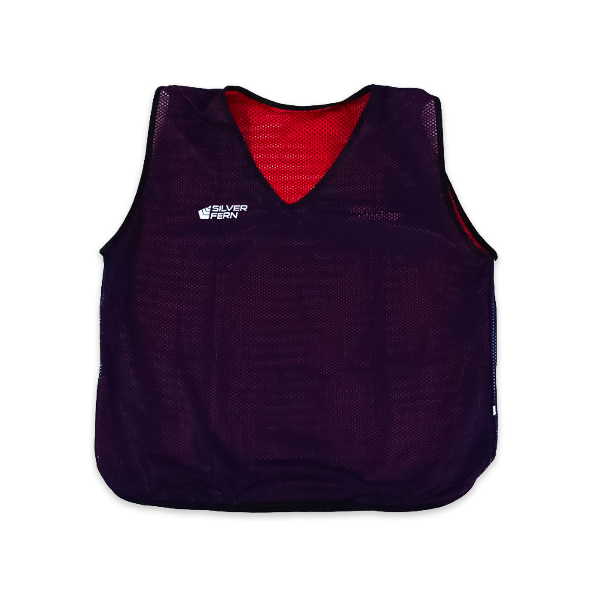 Blue sports vest with red lining on a white background