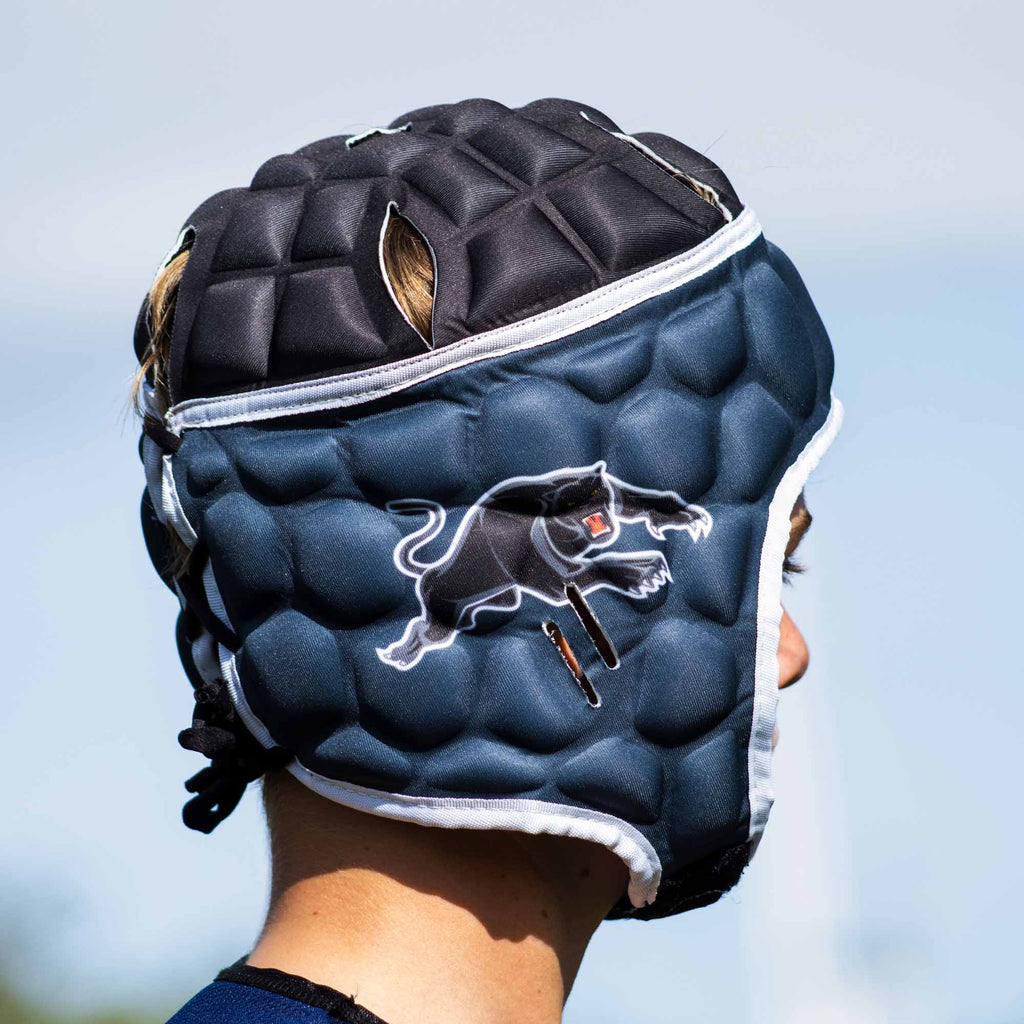 Official NRL Headgear, Penrith Panthers, lifestyle image, side.