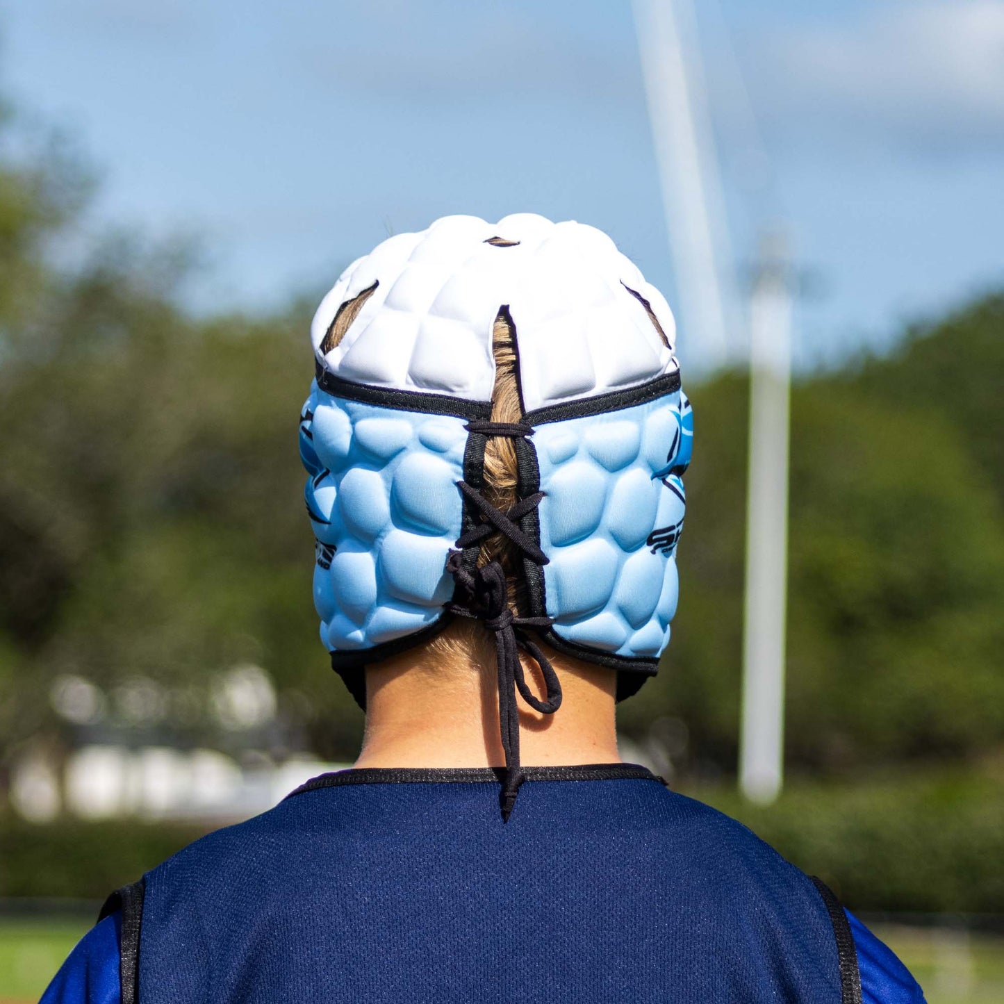 Official NRL Headgear, Cronulla-Sutherland Sharks, lifestyle image, back.