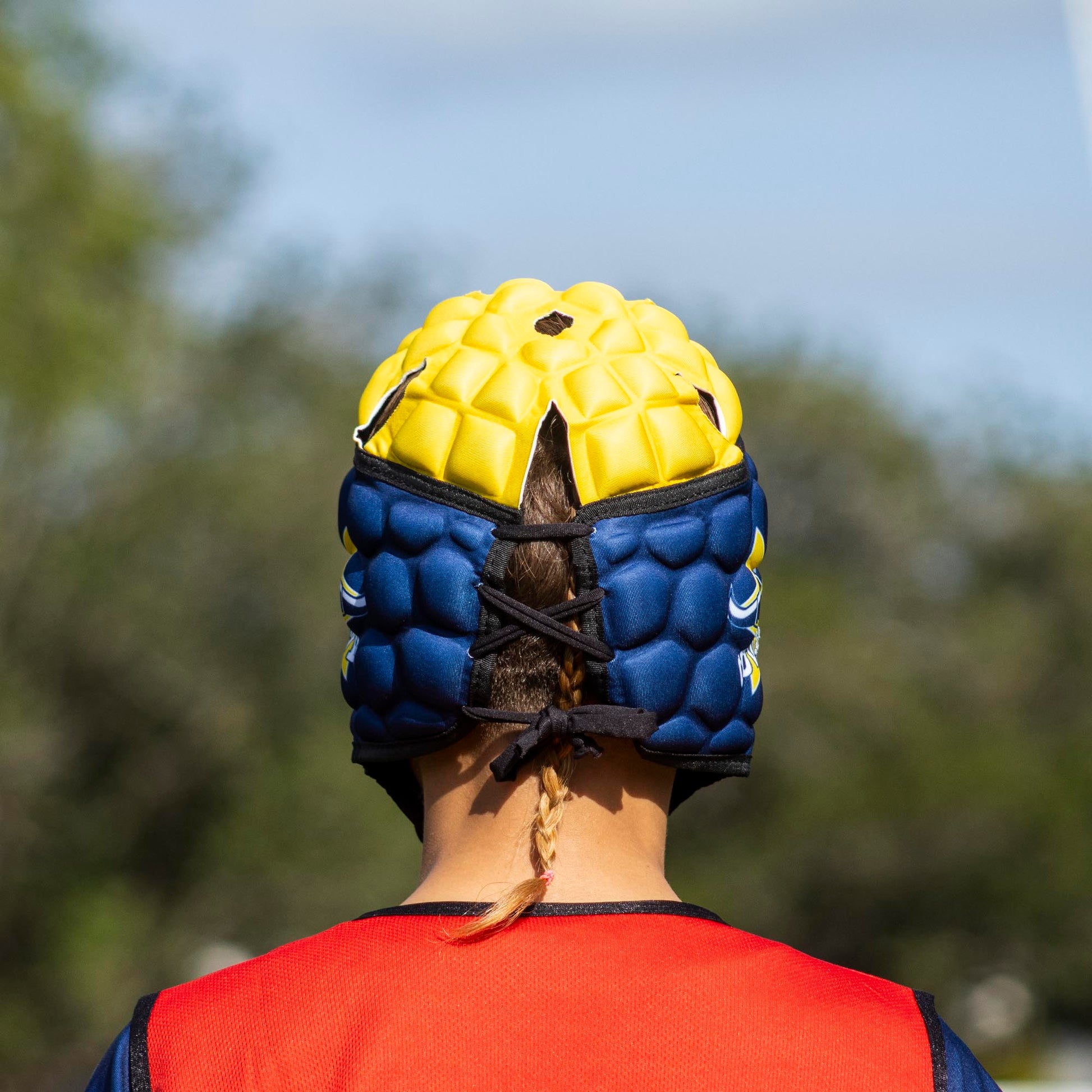 Official NRL Headgear, North Queensland Cowboys, lifestyle image, back.
