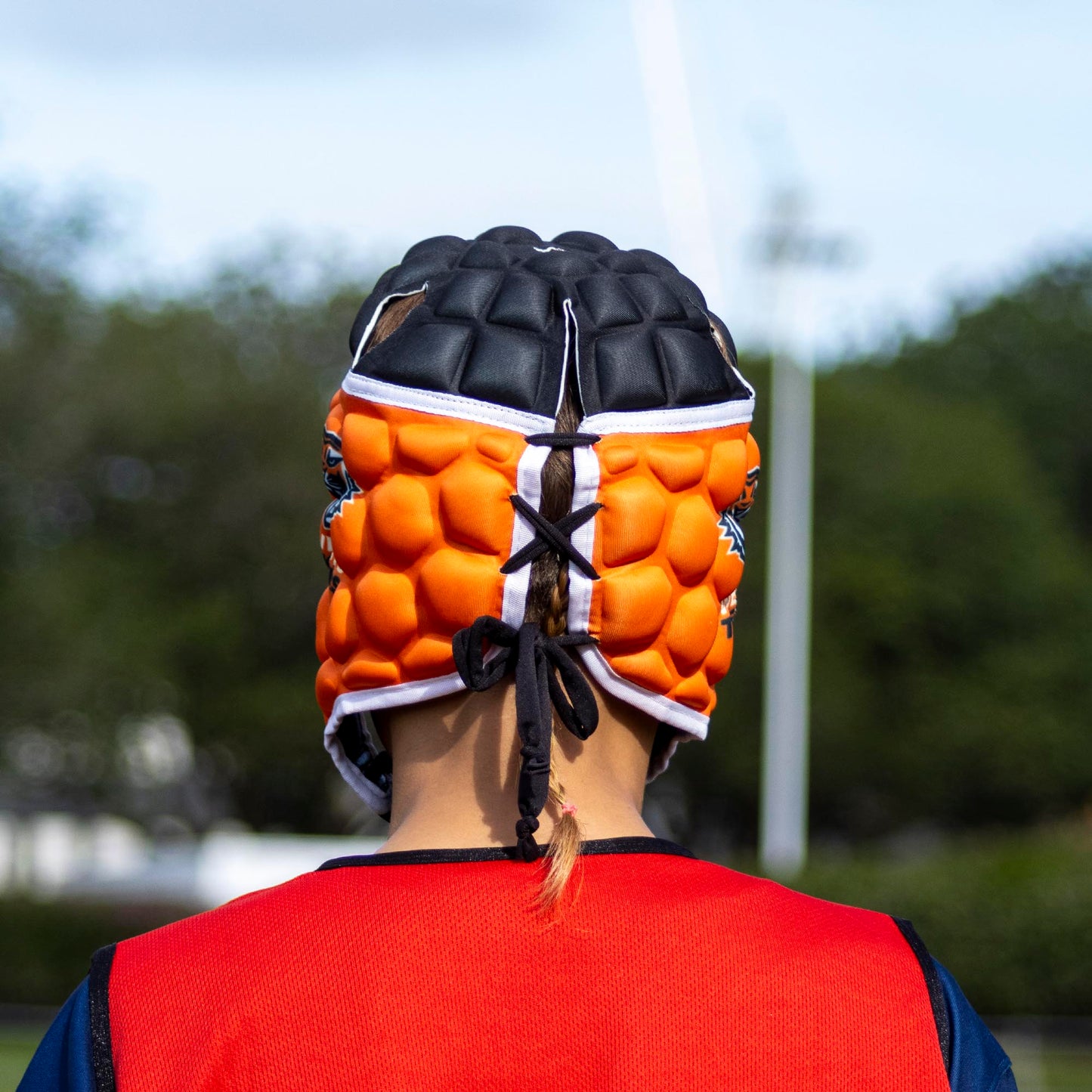 Official NRL Headgear, Wests Tigers, lifestyle image, back.