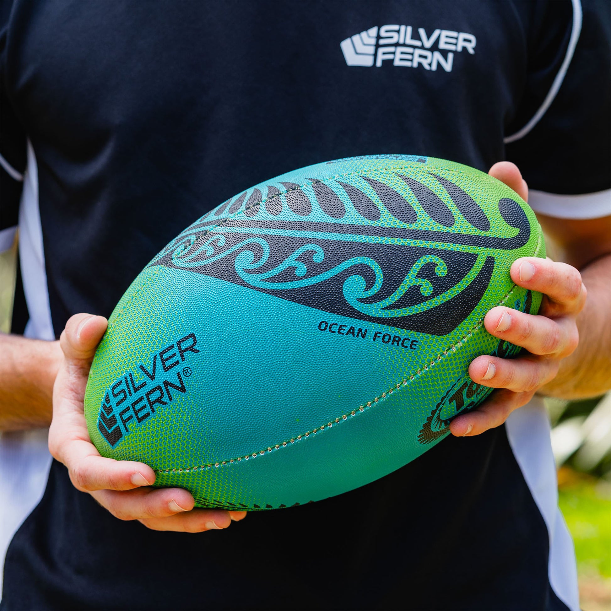 Ocean Force Blue and Green Touch Rugby Ball