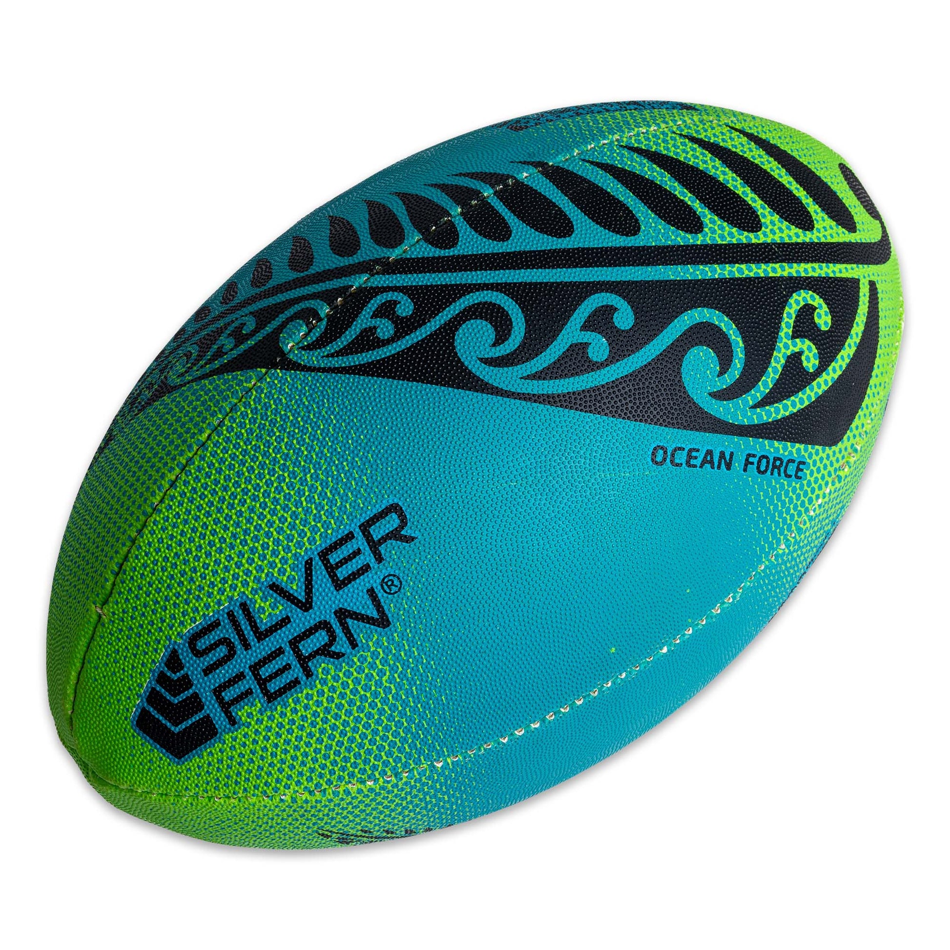 Ocean Force Blue and Green Touch Rugby Ball White Background