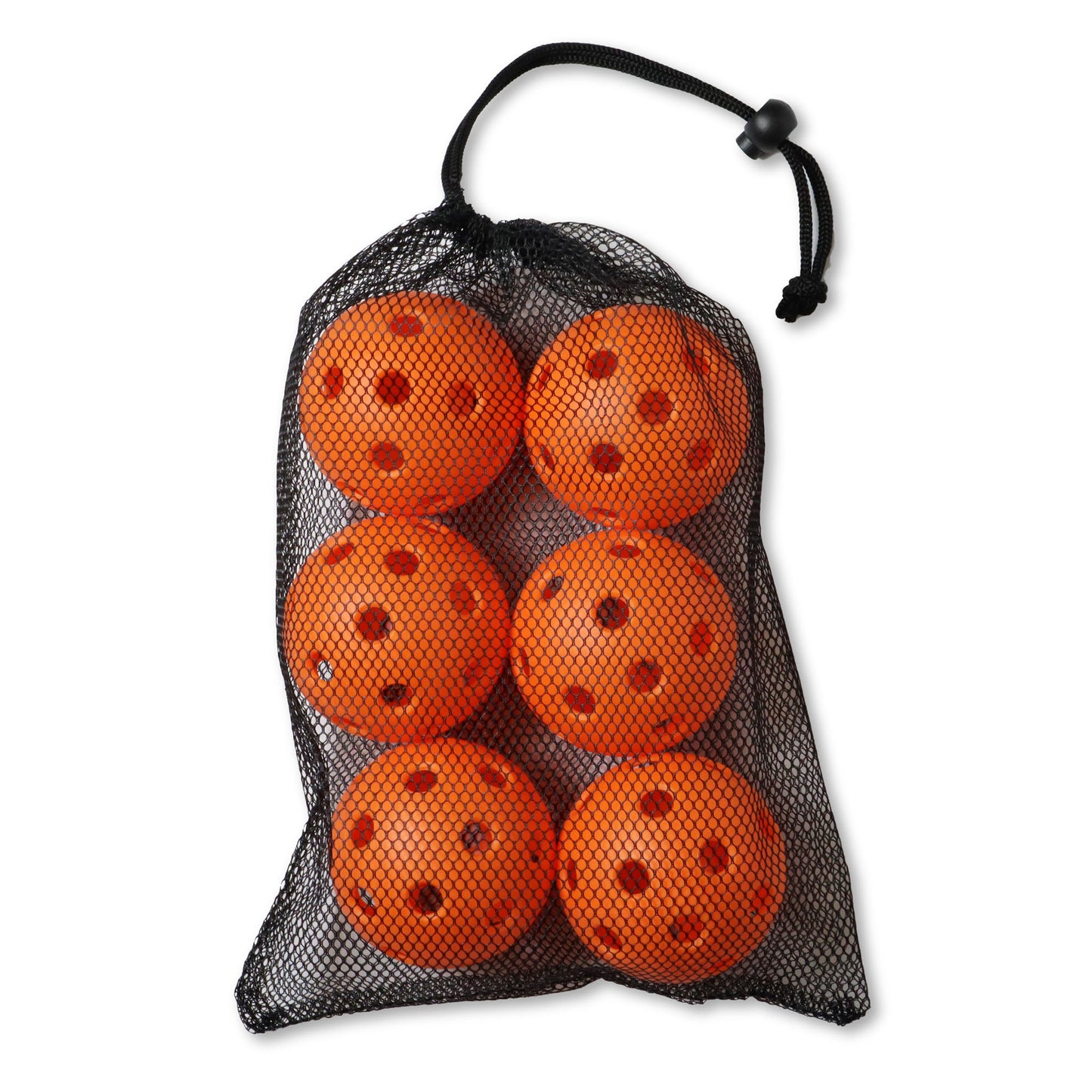 6 Pack of Orange Indoor Pickleballs, white background image. 