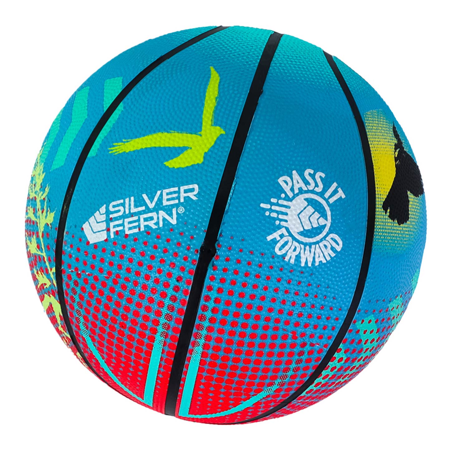 Pass It Forward Basketball Size 6, White Background Image, Silver Fern Logo