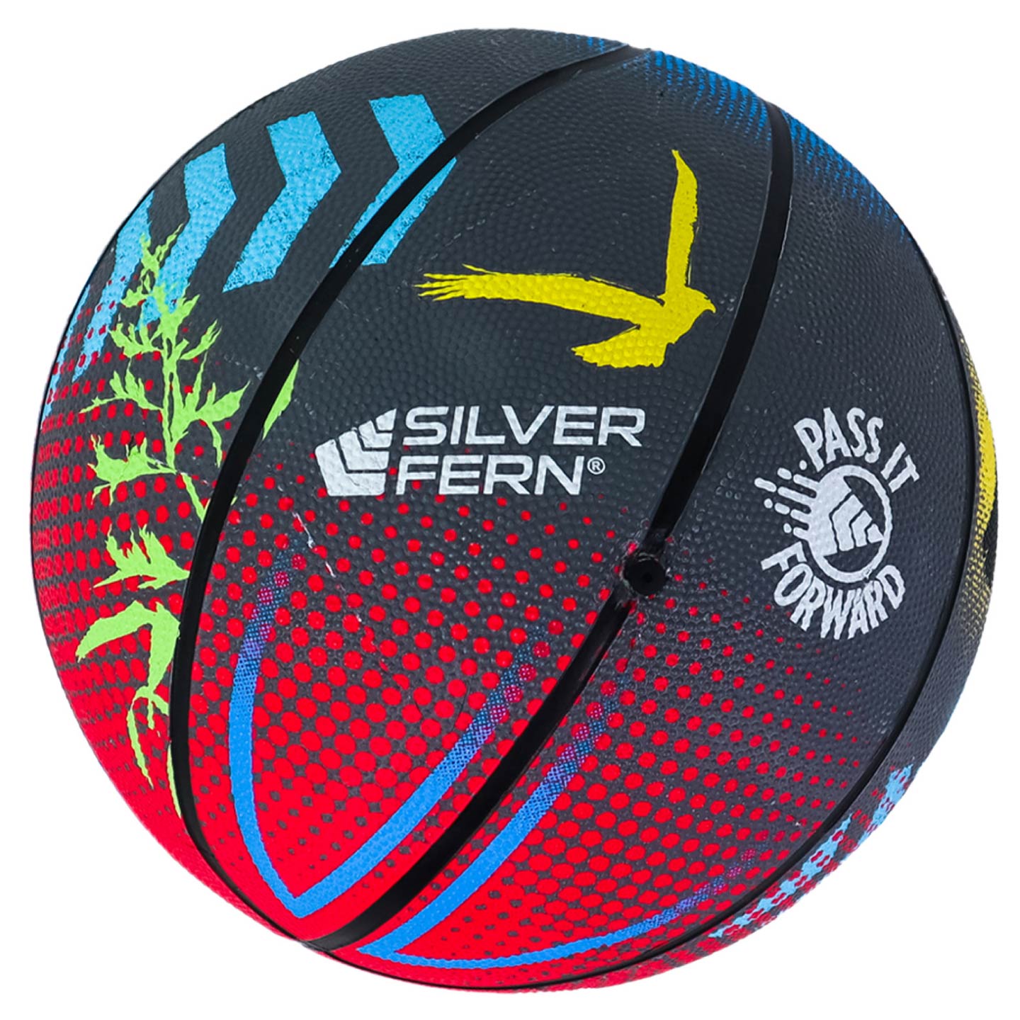 Pass It Forward Basketball Size 7, White Background Image, Silver Fern Logo