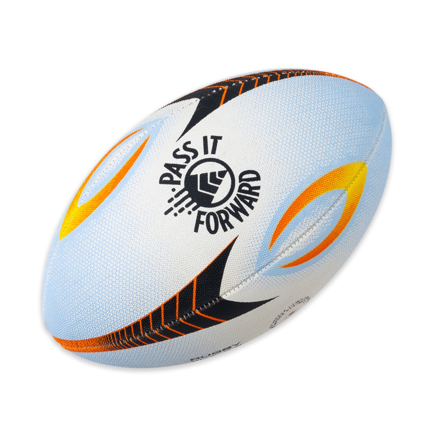 Pass It Forward Rugby Ball Size 2.5, White Background Image, PIF Logo