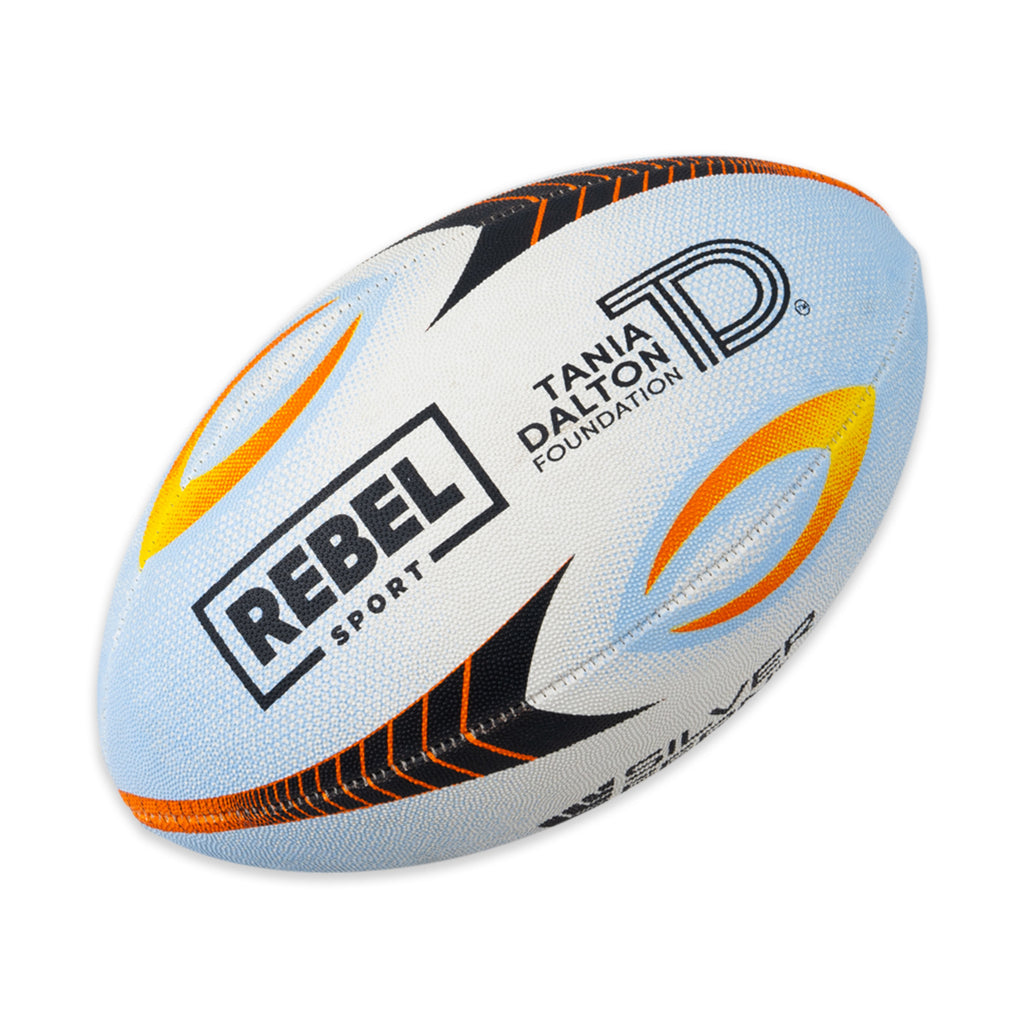 Pass It Forward Rugby Ball Size 2.5, White Background Image, Rebel Sport Logo