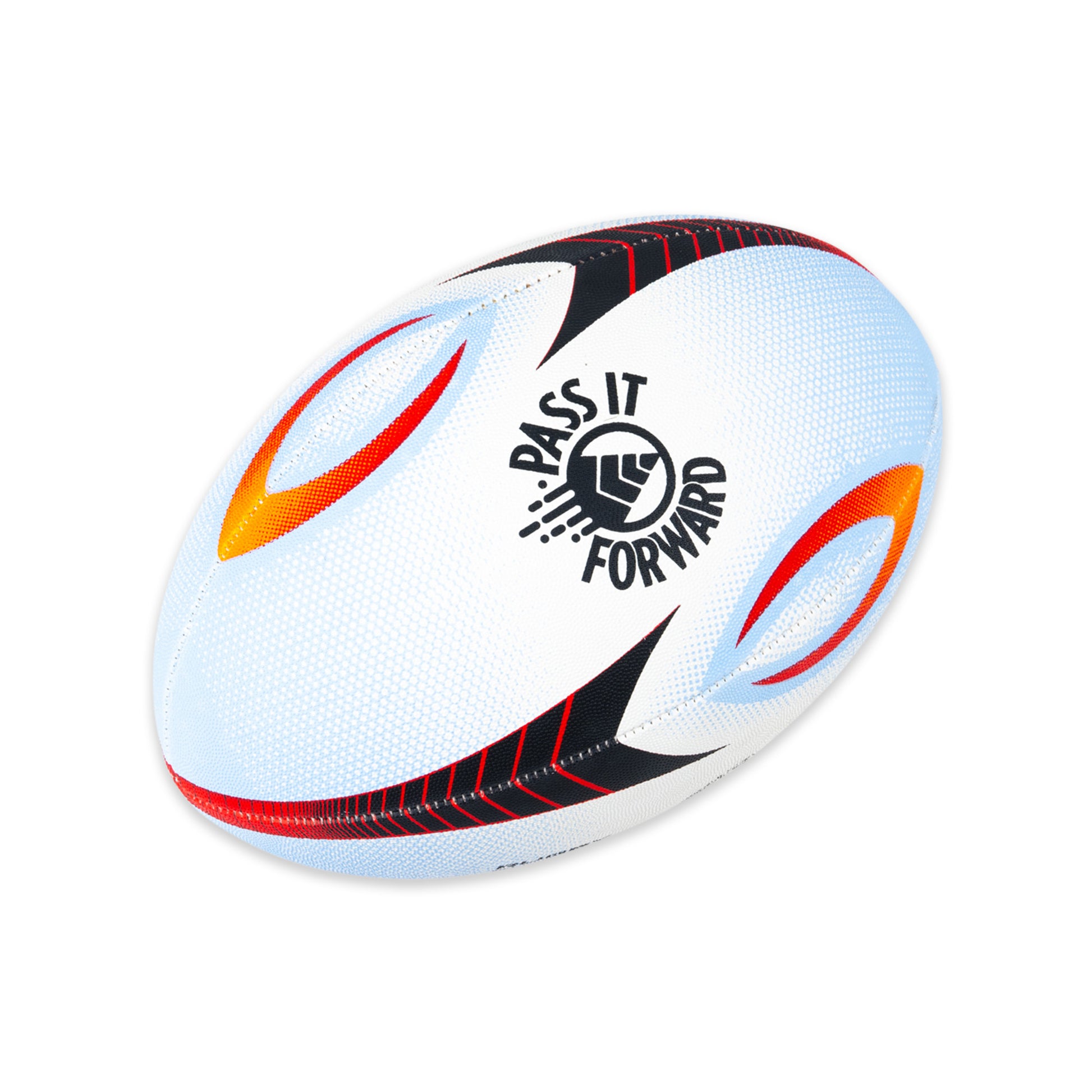 Pass It Forward Rugby Ball Size 5, White Background Image, PIF Logo