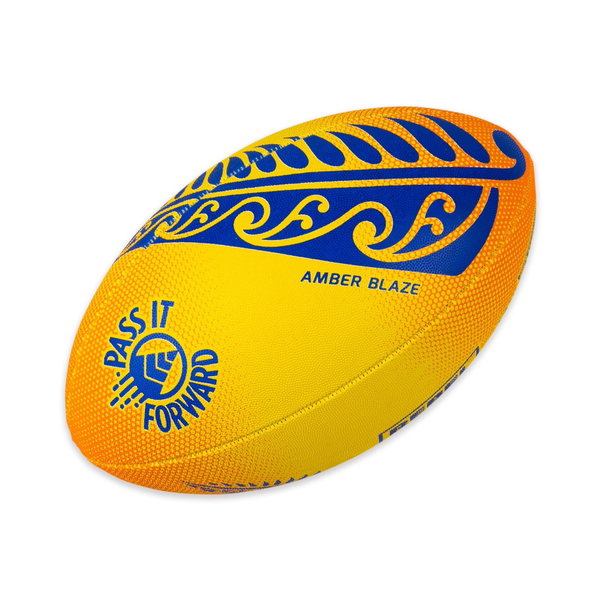 Pass It Forward Touch Rugby Ball Size 4 Amber Blaze, White Background Image, PIF Logo