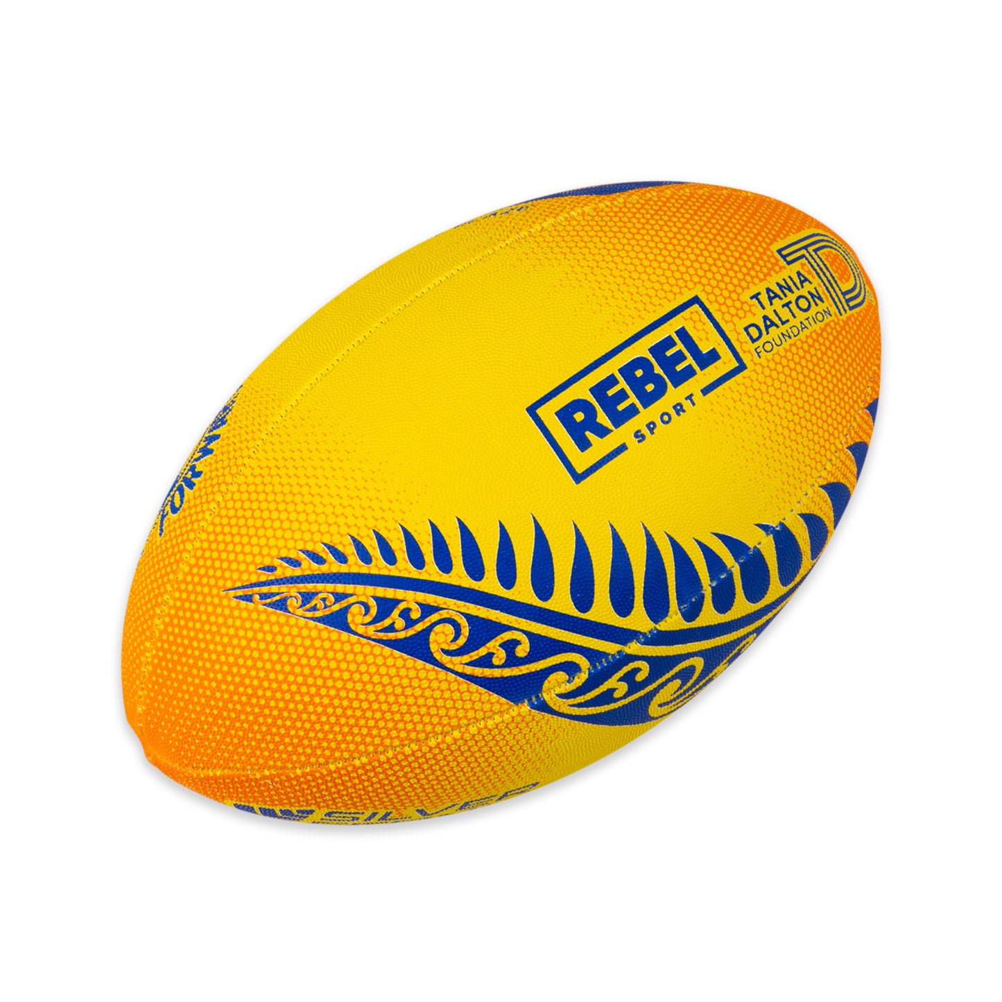 Pass It Forward Touch Rugby Ball Size 4 Amber Blaze, White Background Image, Rebel Sport Logo