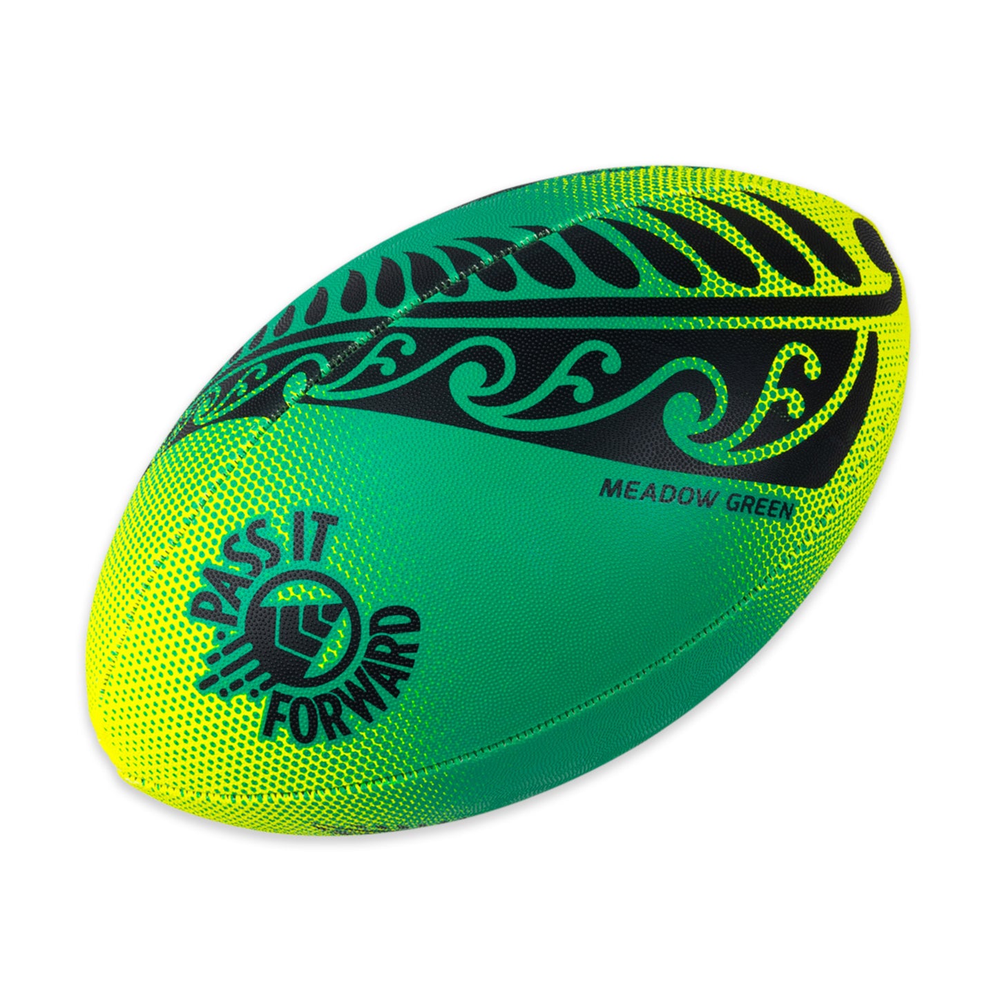 Pass It Forward Touch Rugby Ball Size 4 Meadow Green, White Background Image, PIF Logo