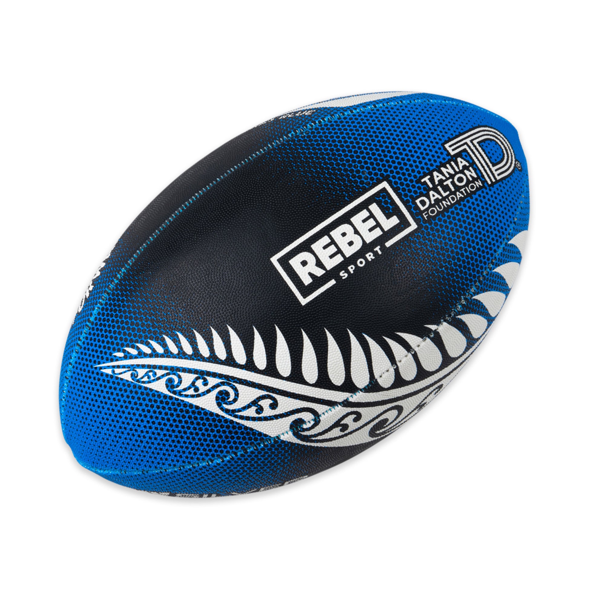 Pass It Forward Touch Rugby Ball Size 4 Midnight Blue, White Background Image, Rebel Sport Logo