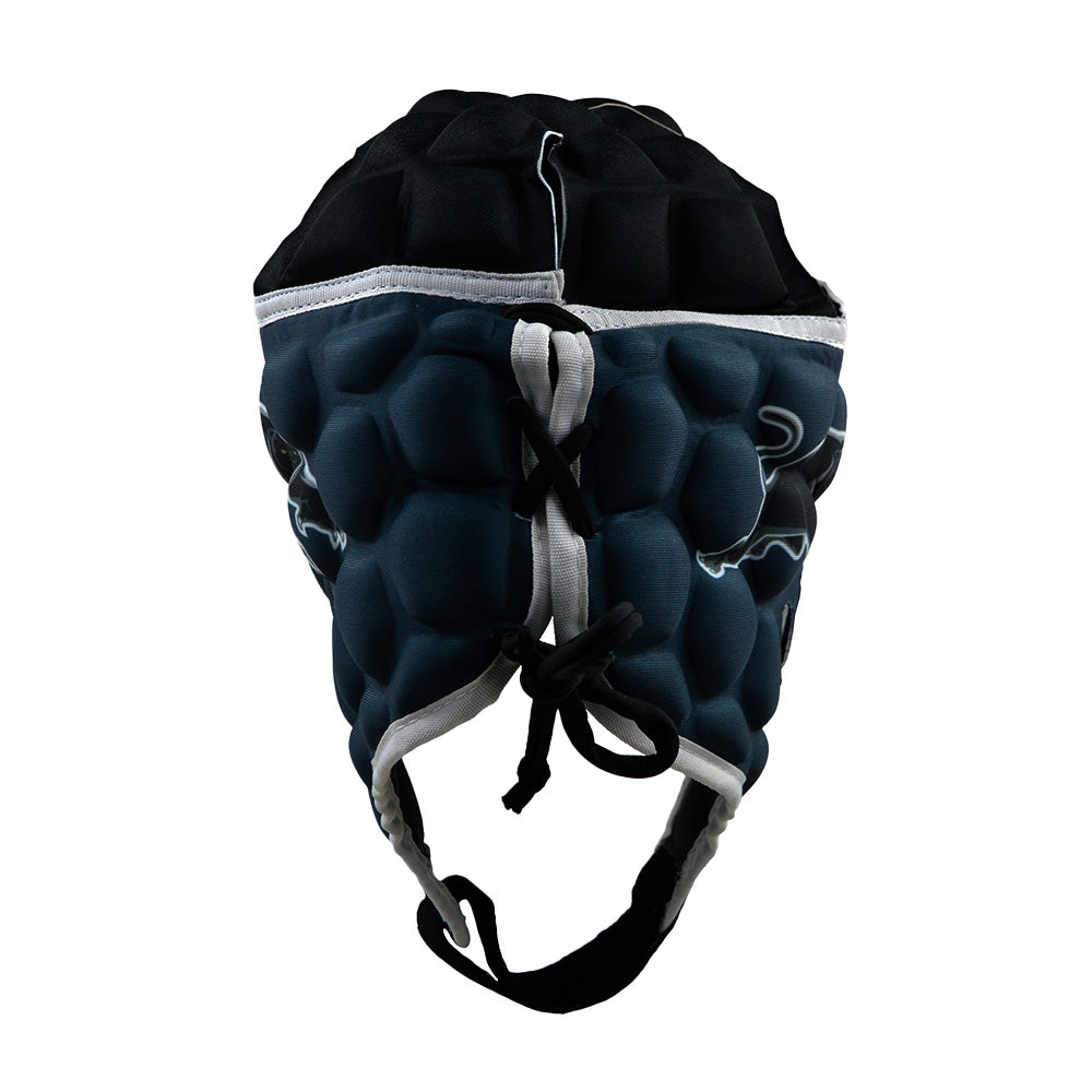 Black and gray protective helmet on a white background