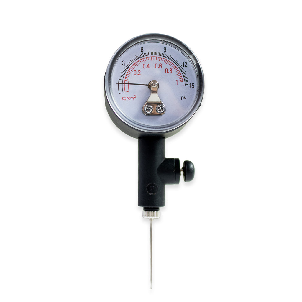Pressure gauge with needle on a white background