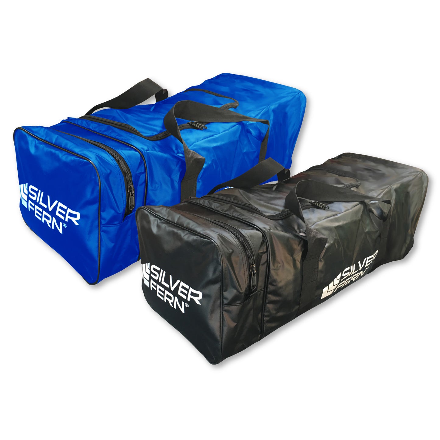 Silver Fern PVC gear bag size large w/ end pocket both colours side by side, white background, product showcase