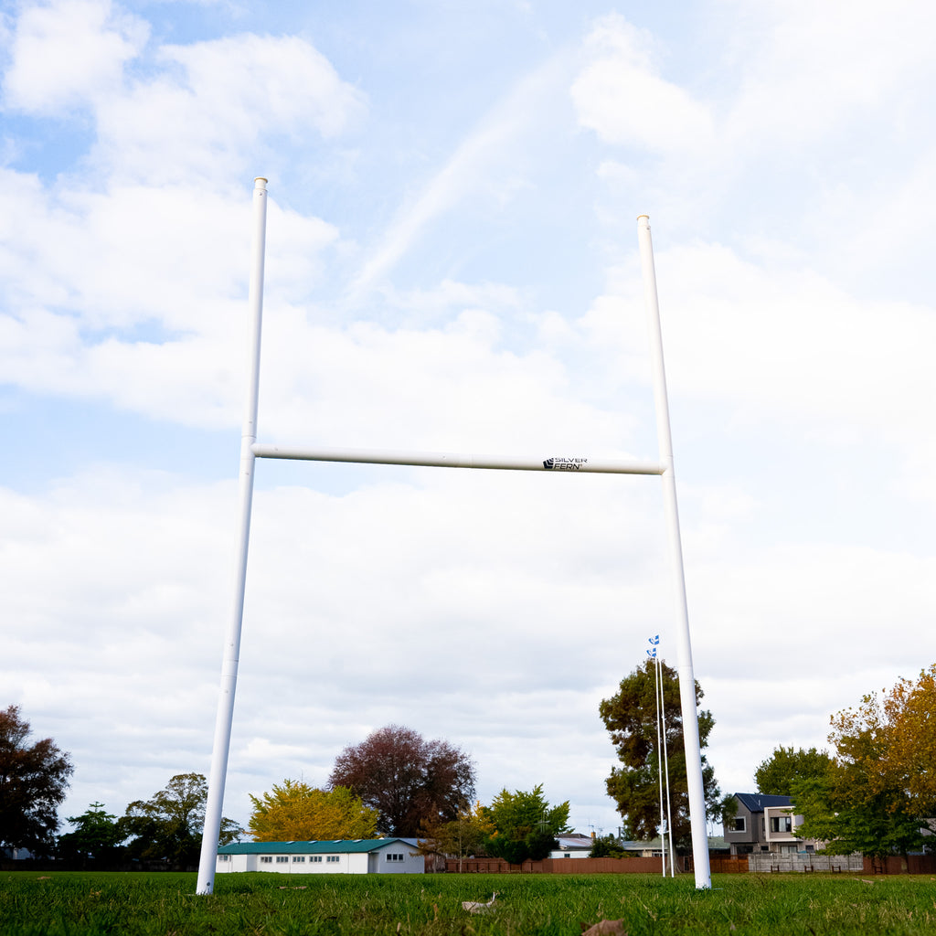 Silver Fern Junior Rugby Goal Post, Lifestyle shot, goal post set up on training field