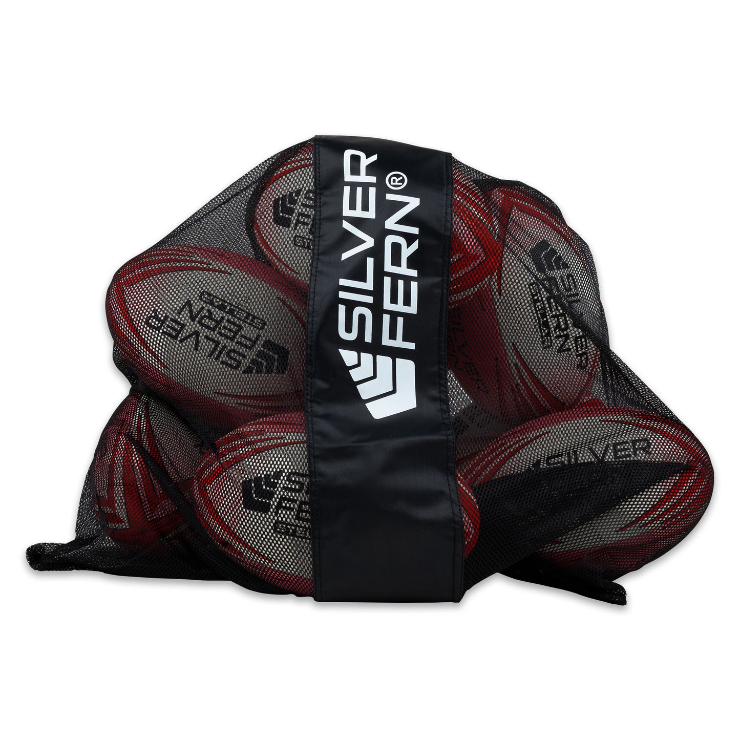 10 Ball Pack Silver Fern Rugby Premium Trainer Ball Stellar Size 5 bag, white background