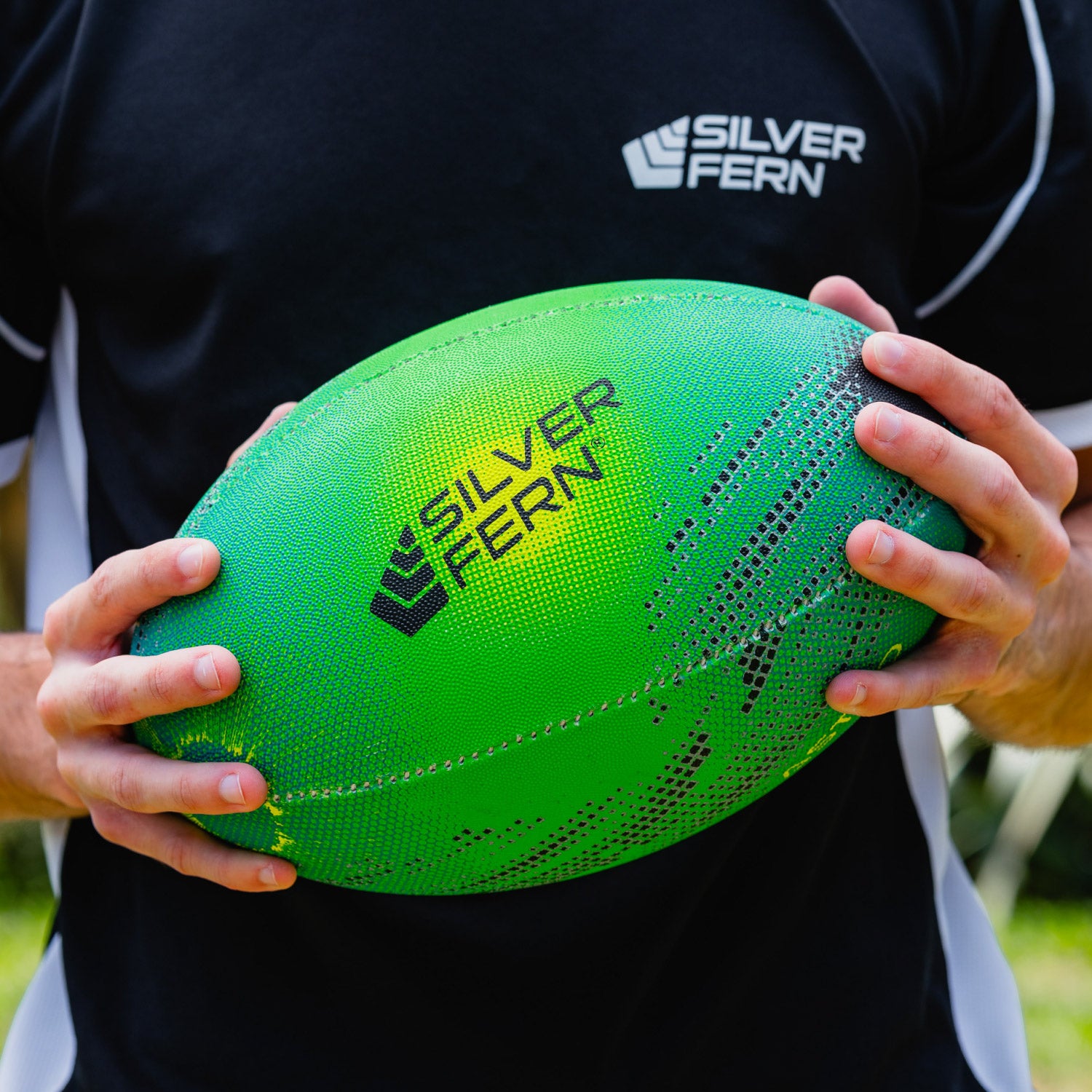 Silver Fern Rugby Astro Trainer Ball Size 4, lifestyle shot.