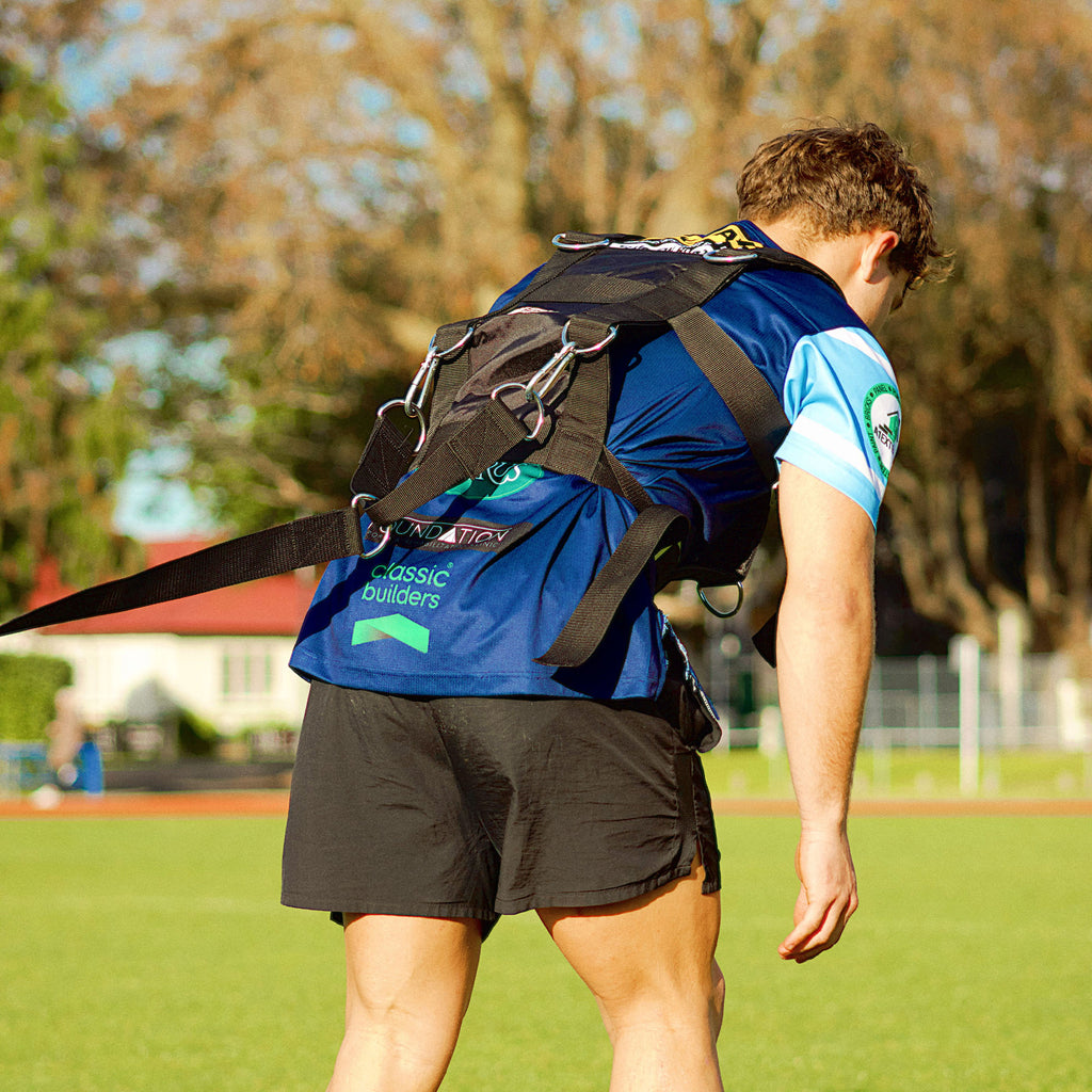 Silver Fern Scrum Ruck Resistance Harness Set Pair, Lifestyle shot, close-up of harness detail