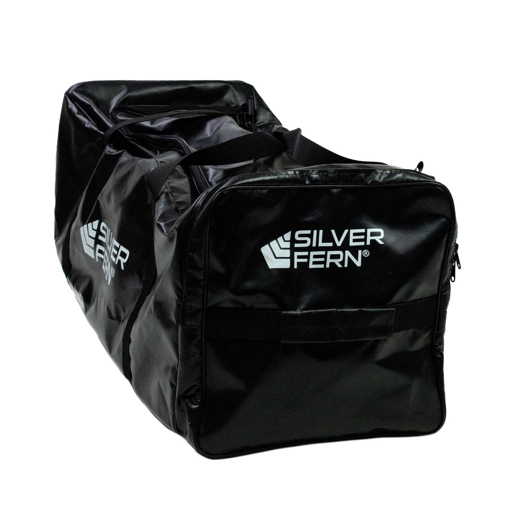 Silver Fern pvc wheeled gear bag, front angle, white background photo